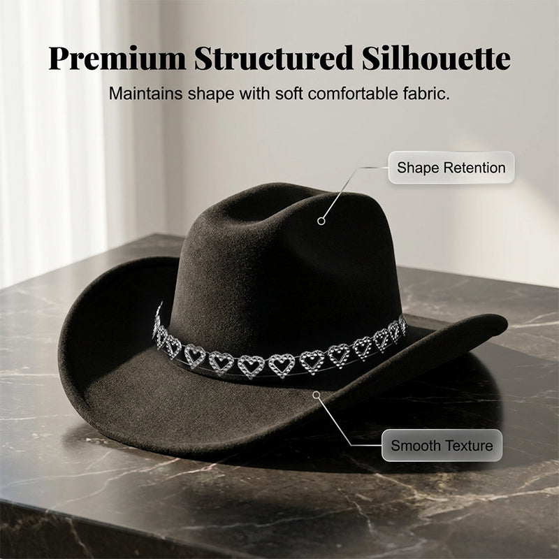 🤠 TIJDELIJKE AANBIEDING: 50% KORTING! 💥 Dames rhinestone hart cowboyhoed – Sprankelende, elegante Franse jazz fedora ✨
