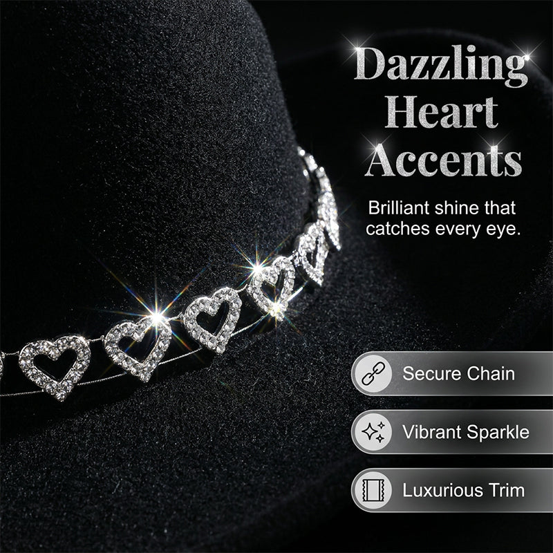 🤠 TIJDELIJKE AANBIEDING: 50% KORTING! 💥 Dames rhinestone hart cowboyhoed – Sprankelende, elegante Franse jazz fedora ✨