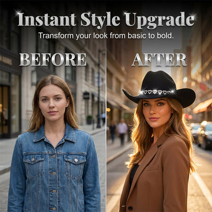 🤠 TIJDELIJKE AANBIEDING: 50% KORTING! 💥 Dames rhinestone hart cowboyhoed – Sprankelende, elegante Franse jazz fedora ✨