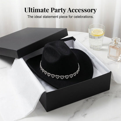 🤠 TIJDELIJKE AANBIEDING: 50% KORTING! 💥 Dames rhinestone hart cowboyhoed – Sprankelende, elegante Franse jazz fedora ✨