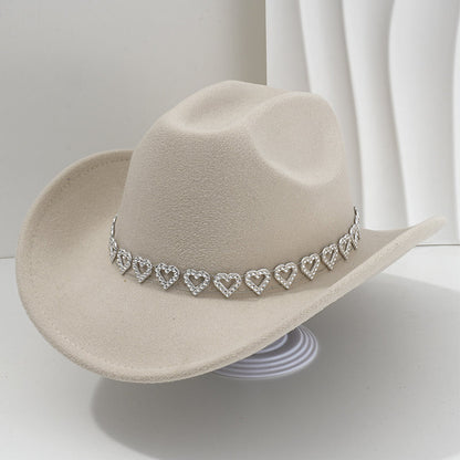 🤠 TIJDELIJKE AANBIEDING: 50% KORTING! 💥 Dames rhinestone hart cowboyhoed – Sprankelende, elegante Franse jazz fedora ✨