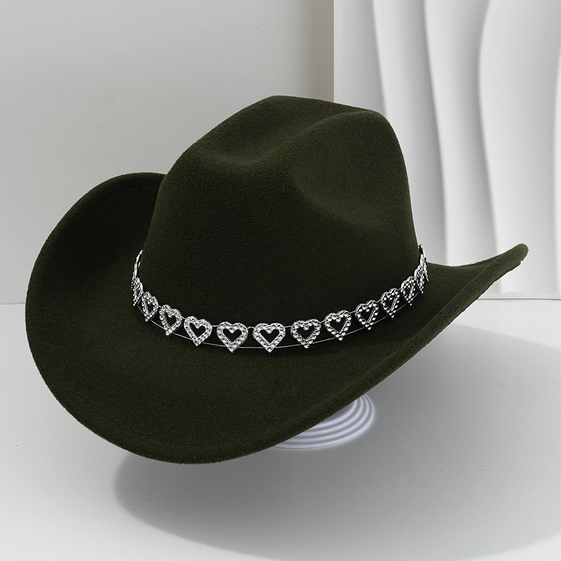 🤠 TIJDELIJKE AANBIEDING: 50% KORTING! 💥 Dames rhinestone hart cowboyhoed – Sprankelende, elegante Franse jazz fedora ✨