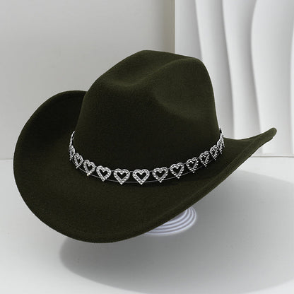 🤠 TIJDELIJKE AANBIEDING: 50% KORTING! 💥 Dames rhinestone hart cowboyhoed – Sprankelende, elegante Franse jazz fedora ✨