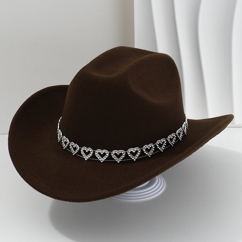 🤠 TIJDELIJKE AANBIEDING: 50% KORTING! 💥 Dames rhinestone hart cowboyhoed – Sprankelende, elegante Franse jazz fedora ✨