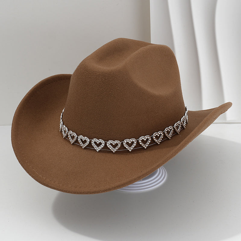🤠 TIJDELIJKE AANBIEDING: 50% KORTING! 💥 Dames rhinestone hart cowboyhoed – Sprankelende, elegante Franse jazz fedora ✨