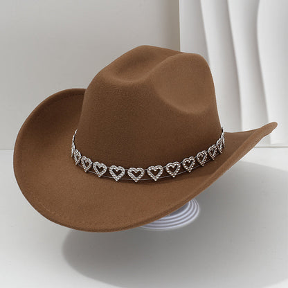 🤠 TIJDELIJKE AANBIEDING: 50% KORTING! 💥 Dames rhinestone hart cowboyhoed – Sprankelende, elegante Franse jazz fedora ✨