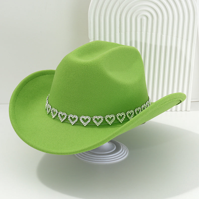 🤠 TIJDELIJKE AANBIEDING: 50% KORTING! 💥 Dames rhinestone hart cowboyhoed – Sprankelende, elegante Franse jazz fedora ✨