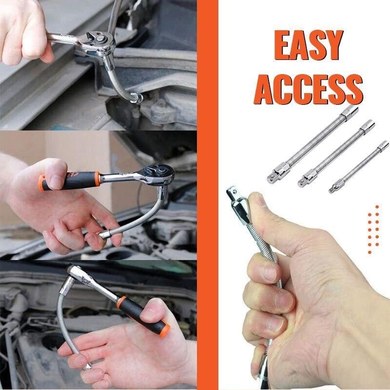 🔩 50% KORTING ⚙️ Flexibele verlengstang met ratel – chroom-vanadium, 3 maten – bereikt krappe hoeken, kogelvergrendeling – ideaal voor autoreparaties of doe-het-zelf 🛠️