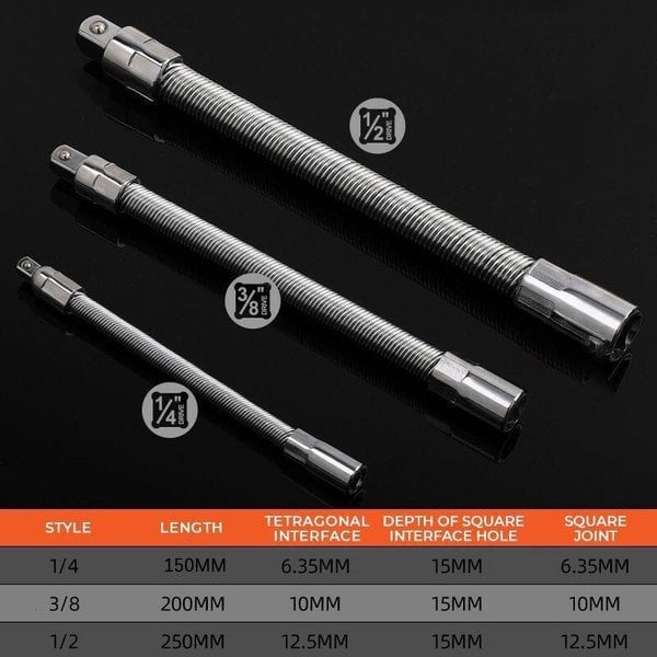 🔩 50% KORTING ⚙️ Flexibele verlengstang met ratel – chroom-vanadium, 3 maten – bereikt krappe hoeken, kogelvergrendeling – ideaal voor autoreparaties of doe-het-zelf 🛠️