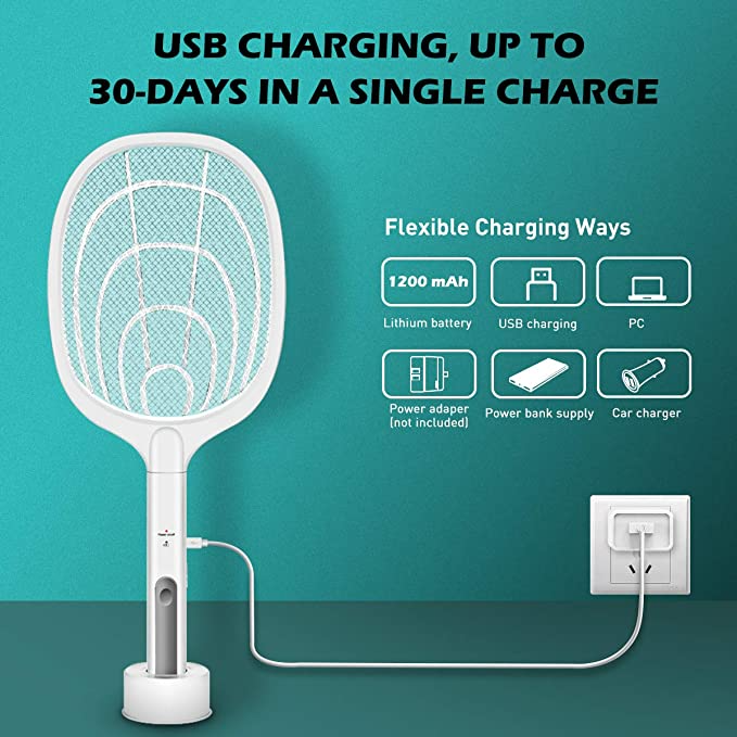 🔦 2-in-1 muggenvanger | ·3000 V hoogspanning·basisstation zonder handgreep | Thuis/keuken/terras/kamperen