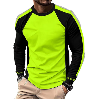 👕 TIJDELIJKE AANBIEDING: 50% KORTING! ✨ T-shirt met ronde hals, kleurblokken en lange mouwen – Hoog contrast, ademend, atletische pasvorm 🔥