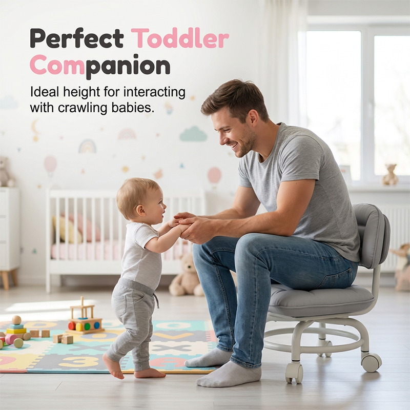 🪑 NU 50% KORTING! ☁️ Verrijdbare lage kruk met rugleuning – Stille wieltjes & wolkachtig comfort – Perfect voor kinderopvang, schoonmaken & ontspanning �