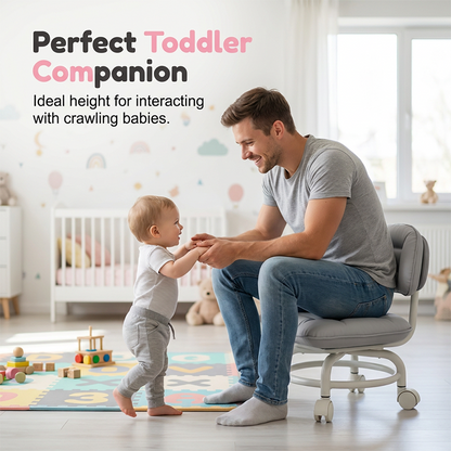 🪑 NU 50% KORTING! ☁️ Verrijdbare lage kruk met rugleuning – Stille wieltjes & wolkachtig comfort – Perfect voor kinderopvang, schoonmaken & ontspanning �