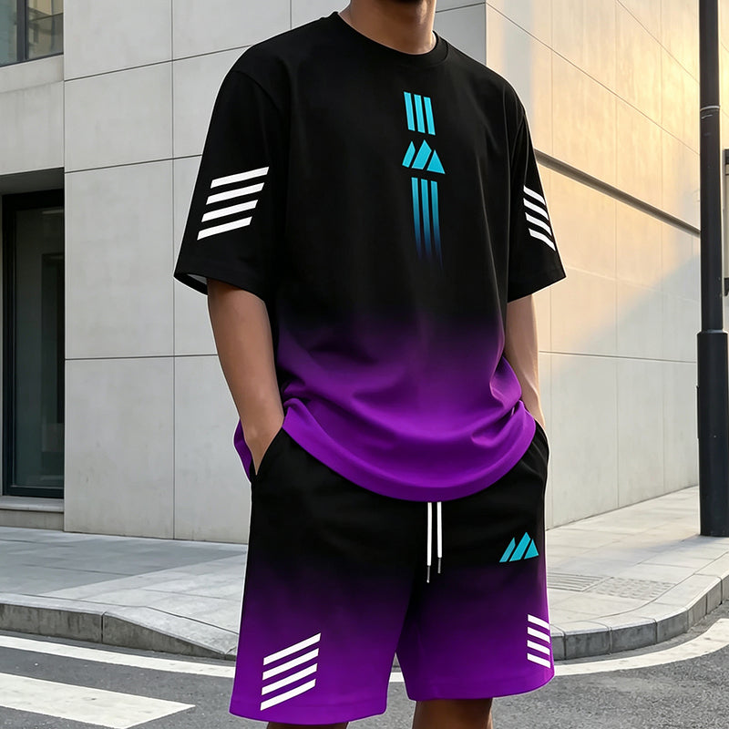 👕 NU 50% KORTING! ☀️ Zomerse T-shirt- en shorts-set voor heren – Design met kleurverloop, ademend en lichtgewicht – Perfect voor warme dagen en informele uitstapjes 🩳