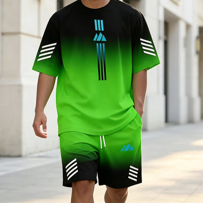 👕 NU 50% KORTING! ☀️ Zomerse T-shirt- en shorts-set voor heren – Design met kleurverloop, ademend en lichtgewicht – Perfect voor warme dagen en informele uitstapjes 🩳