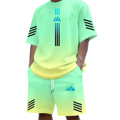 👕 NU 50% KORTING! ☀️ Zomerse T-shirt- en shorts-set voor heren – Design met kleurverloop, ademend en lichtgewicht – Perfect voor warme dagen en informele uitstapjes 🩳