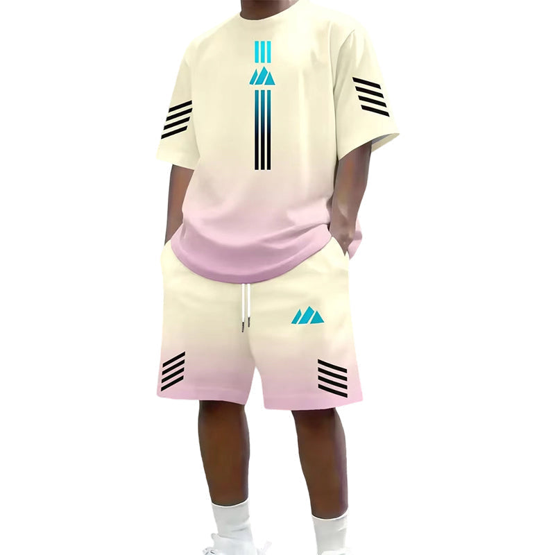 👕 NU 50% KORTING! ☀️ Zomerse T-shirt- en shorts-set voor heren – Design met kleurverloop, ademend en lichtgewicht – Perfect voor warme dagen en informele uitstapjes 🩳