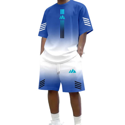👕 NU 50% KORTING! ☀️ Zomerse T-shirt- en shorts-set voor heren – Design met kleurverloop, ademend en lichtgewicht – Perfect voor warme dagen en informele uitstapjes 🩳