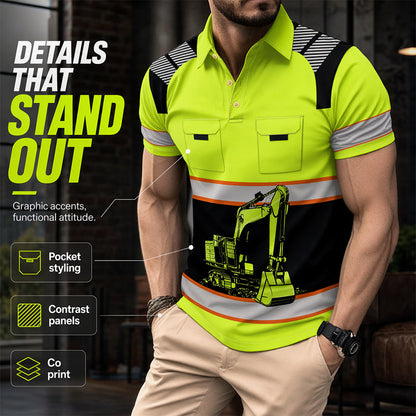 📢📢50% KORTING !! ⏰Casual herenshirt met Excavator-print