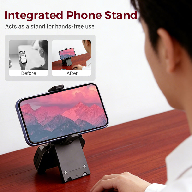 📸 Multifunctionele handgreep voor smartphonefotografie | Trillingsdempende greep · 180° draaibaar voor het wisselen tussen liggend en staand formaat · Kan worden ingeklapt tot een bureauhouder