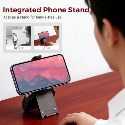 📸 Multifunctionele handgreep voor smartphonefotografie | Trillingsdempende greep · 180° draaibaar voor het wisselen tussen liggend en staand formaat · Kan worden ingeklapt tot een bureauhouder