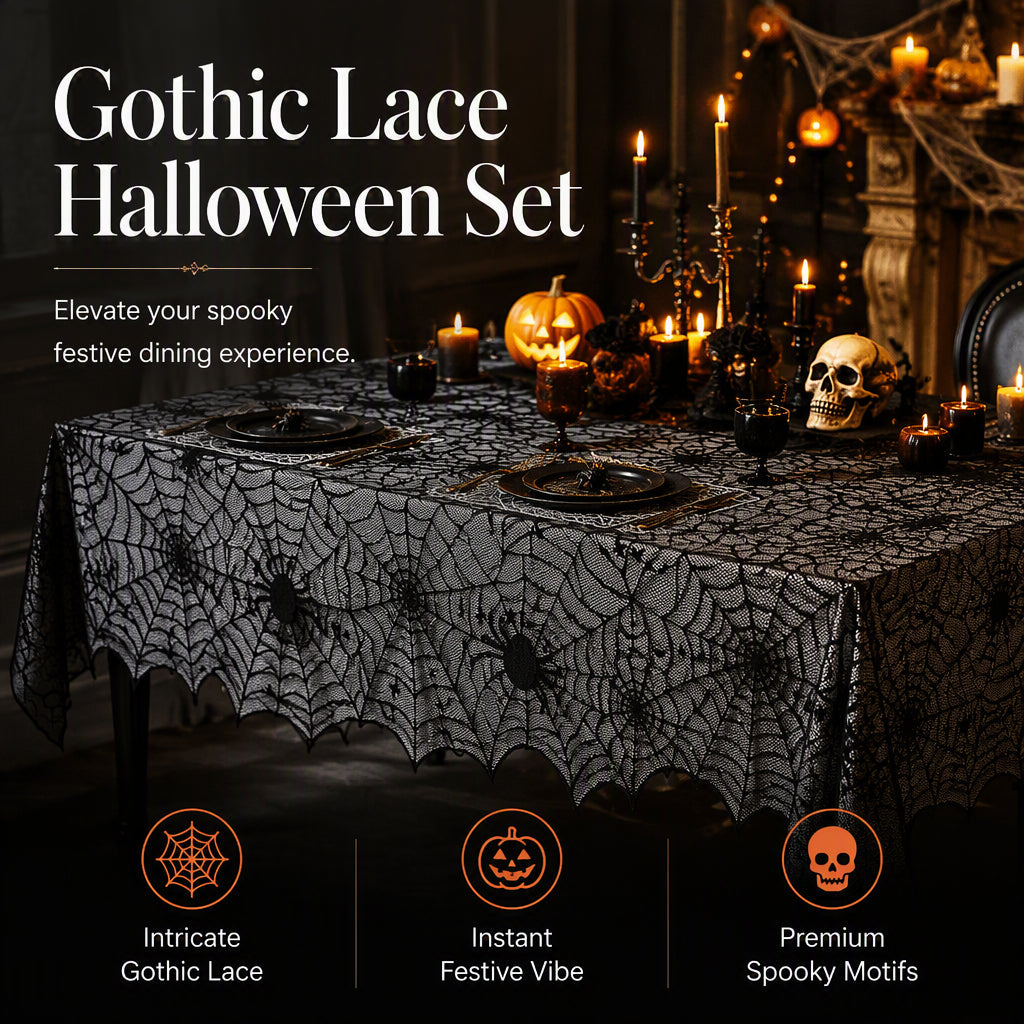 🎃TIJDELIJKE AANBIEDING: 50% KORTING! ⏰Set met tafelkleed en placemats met griezelige Halloween-motieven
