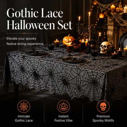 🎃TIJDELIJKE AANBIEDING: 50% KORTING! ⏰Set met tafelkleed en placemats met griezelige Halloween-motieven