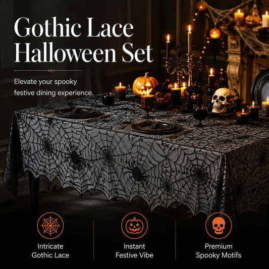 🎃TIJDELIJKE AANBIEDING: 50% KORTING! ⏰Set met tafelkleed en placemats met griezelige Halloween-motieven