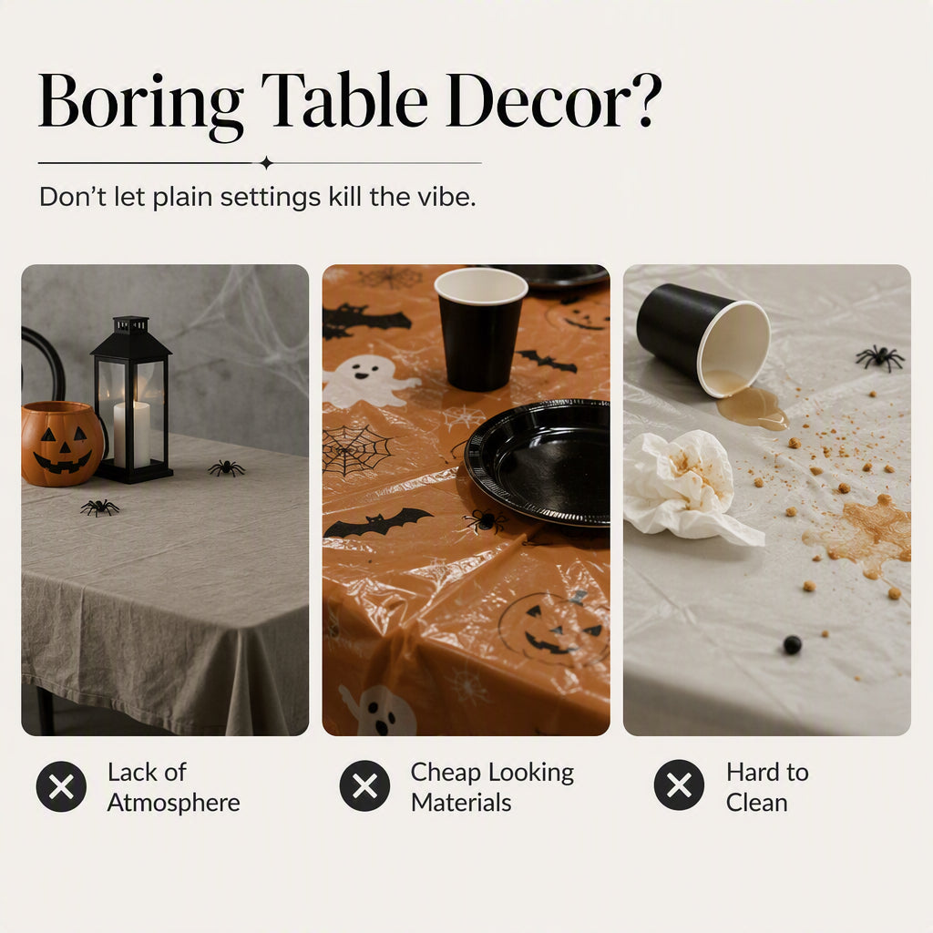 🎃TIJDELIJKE AANBIEDING: 50% KORTING! ⏰Set met tafelkleed en placemats met griezelige Halloween-motieven