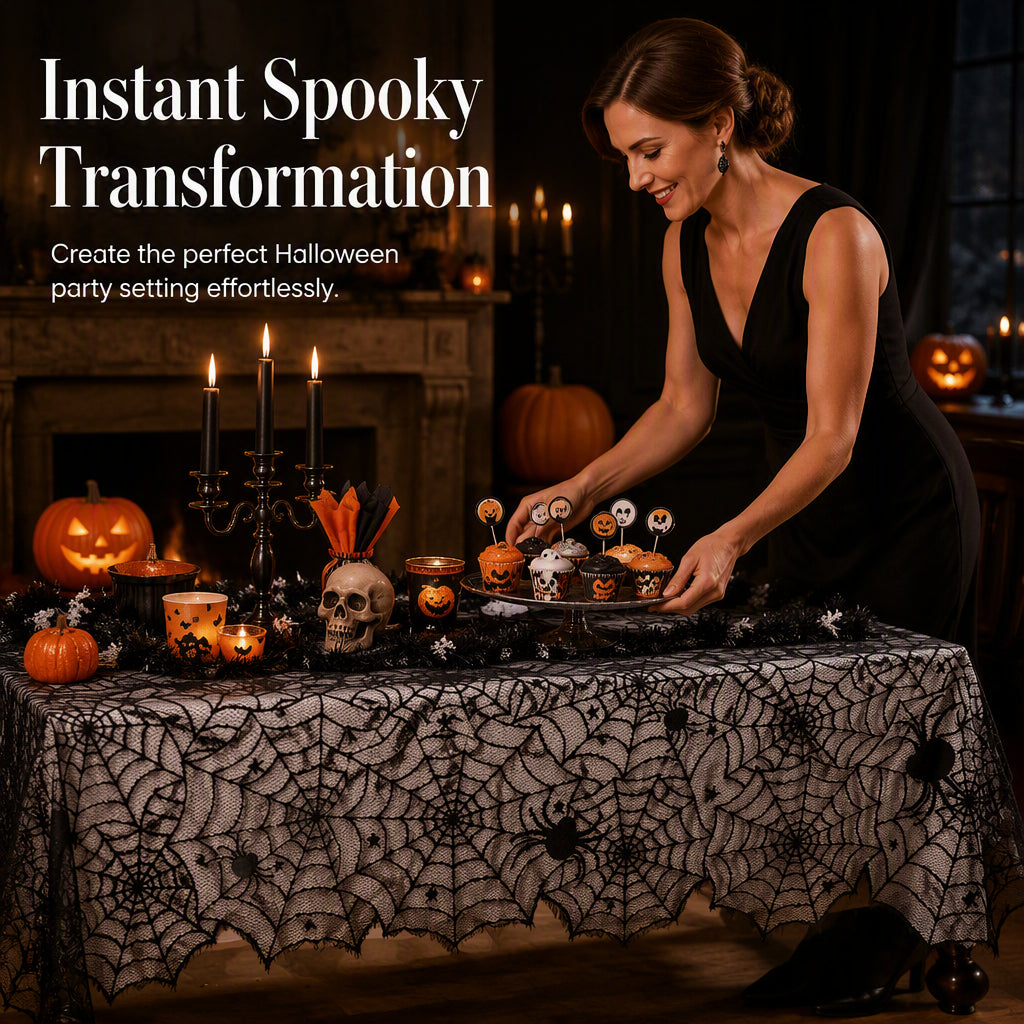 🎃TIJDELIJKE AANBIEDING: 50% KORTING! ⏰Set met tafelkleed en placemats met griezelige Halloween-motieven