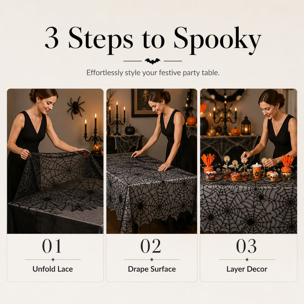 🎃TIJDELIJKE AANBIEDING: 50% KORTING! ⏰Set met tafelkleed en placemats met griezelige Halloween-motieven