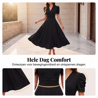 🥳2026 HOT UITVERKOOP🥳💞MEER DAN 50.000 VERKOCHT!💥💕🌿 50% KORTING! Elegante jurk met pofmouwen – V-hals en hoge taille creëren een zandloperfiguur. Ademend, kreukvrij. Perfect voor volwassen vrouwen. 👗✅