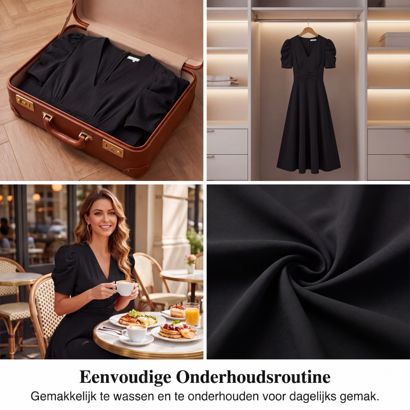 🥳2026 HOT UITVERKOOP🥳💞MEER DAN 50.000 VERKOCHT!💥💕🌿 50% KORTING! Elegante jurk met pofmouwen – V-hals en hoge taille creëren een zandloperfiguur. Ademend, kreukvrij. Perfect voor volwassen vrouwen. 👗✅