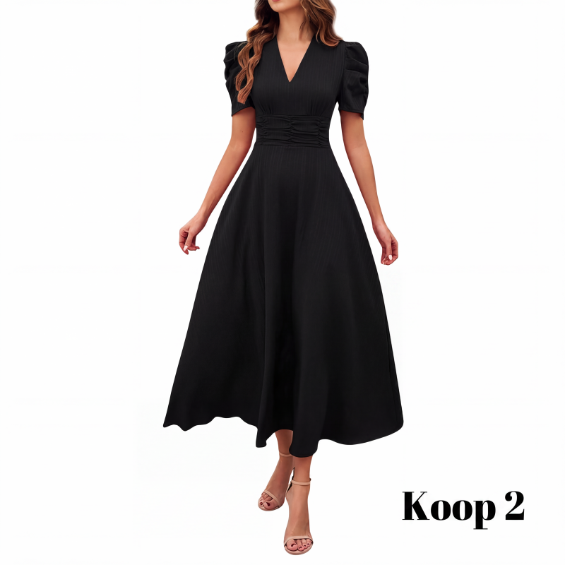 🥳2026 HOT UITVERKOOP🥳💞MEER DAN 50.000 VERKOCHT!💥💕🌿 50% KORTING! Elegante jurk met pofmouwen – V-hals en hoge taille creëren een zandloperfiguur. Ademend, kreukvrij. Perfect voor volwassen vrouwen. 👗✅