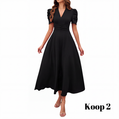 🥳2026 HOT UITVERKOOP🥳💞MEER DAN 50.000 VERKOCHT!💥💕🌿 50% KORTING! Elegante jurk met pofmouwen – V-hals en hoge taille creëren een zandloperfiguur. Ademend, kreukvrij. Perfect voor volwassen vrouwen. 👗✅