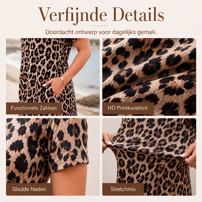 🐆 50% KORTING! 👗 Damesmaxi-jurk met luipaardprint en zakken, casual lange jurk met korte mouwen – Comfortabel