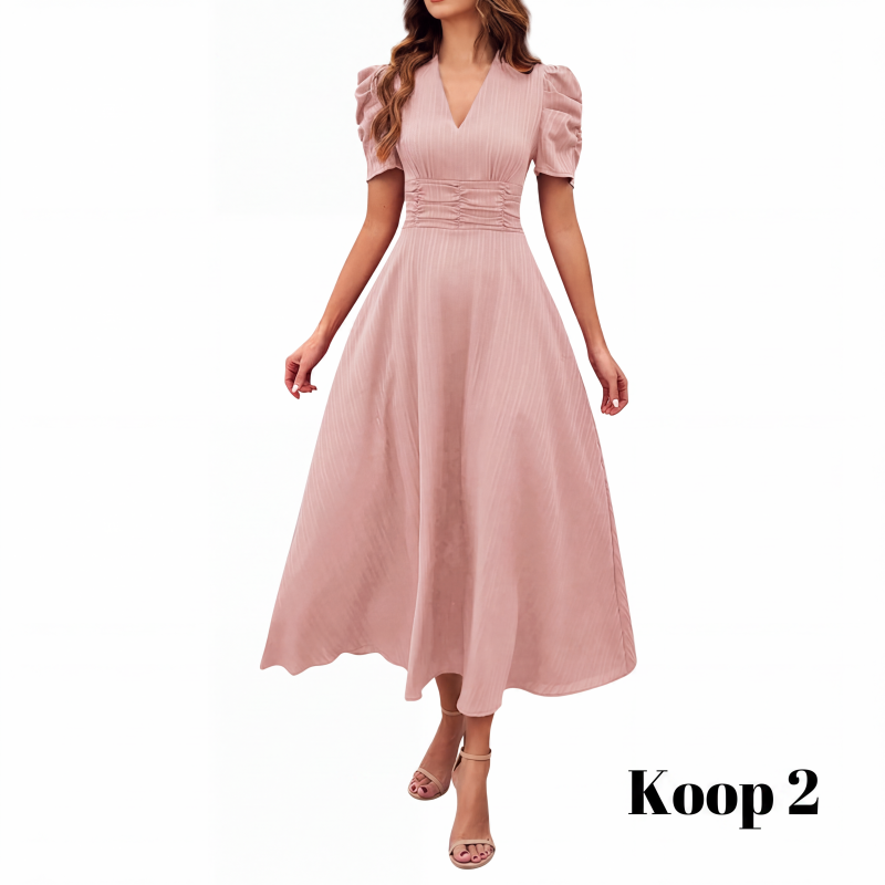 🥳2026 HOT UITVERKOOP🥳💞MEER DAN 50.000 VERKOCHT!💥💕🌿 50% KORTING! Elegante jurk met pofmouwen – V-hals en hoge taille creëren een zandloperfiguur. Ademend, kreukvrij. Perfect voor volwassen vrouwen. 👗✅