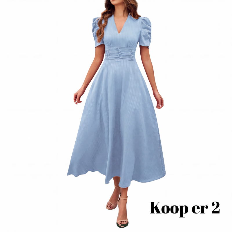 🥳2026 HOT UITVERKOOP🥳💞MEER DAN 50.000 VERKOCHT!💥💕🌿 50% KORTING! Elegante jurk met pofmouwen – V-hals en hoge taille creëren een zandloperfiguur. Ademend, kreukvrij. Perfect voor volwassen vrouwen. 👗✅