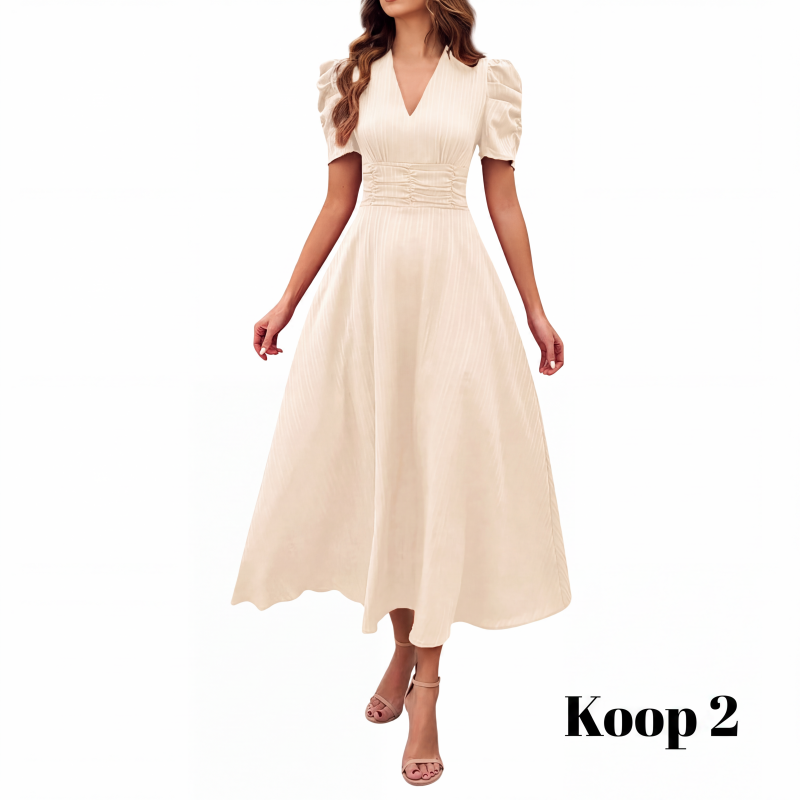 🥳2026 HOT UITVERKOOP🥳💞MEER DAN 50.000 VERKOCHT!💥💕🌿 50% KORTING! Elegante jurk met pofmouwen – V-hals en hoge taille creëren een zandloperfiguur. Ademend, kreukvrij. Perfect voor volwassen vrouwen. 👗✅
