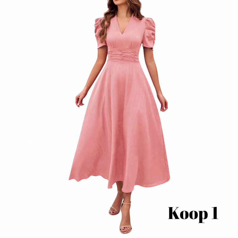 🥳2026 HOT UITVERKOOP🥳💞MEER DAN 50.000 VERKOCHT!💥💕🌿 50% KORTING! Elegante jurk met pofmouwen – V-hals en hoge taille creëren een zandloperfiguur. Ademend, kreukvrij. Perfect voor volwassen vrouwen. 👗✅
