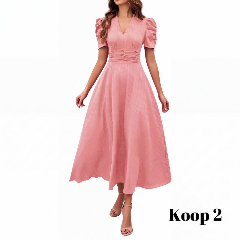 🥳2026 HOT UITVERKOOP🥳💞MEER DAN 50.000 VERKOCHT!💥💕🌿 50% KORTING! Elegante jurk met pofmouwen – V-hals en hoge taille creëren een zandloperfiguur. Ademend, kreukvrij. Perfect voor volwassen vrouwen. 👗✅