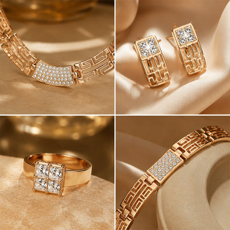 💎50% KORTING! 📿 Elegante 4-delige set sieraden met strass, glanzend ontwerp 💛