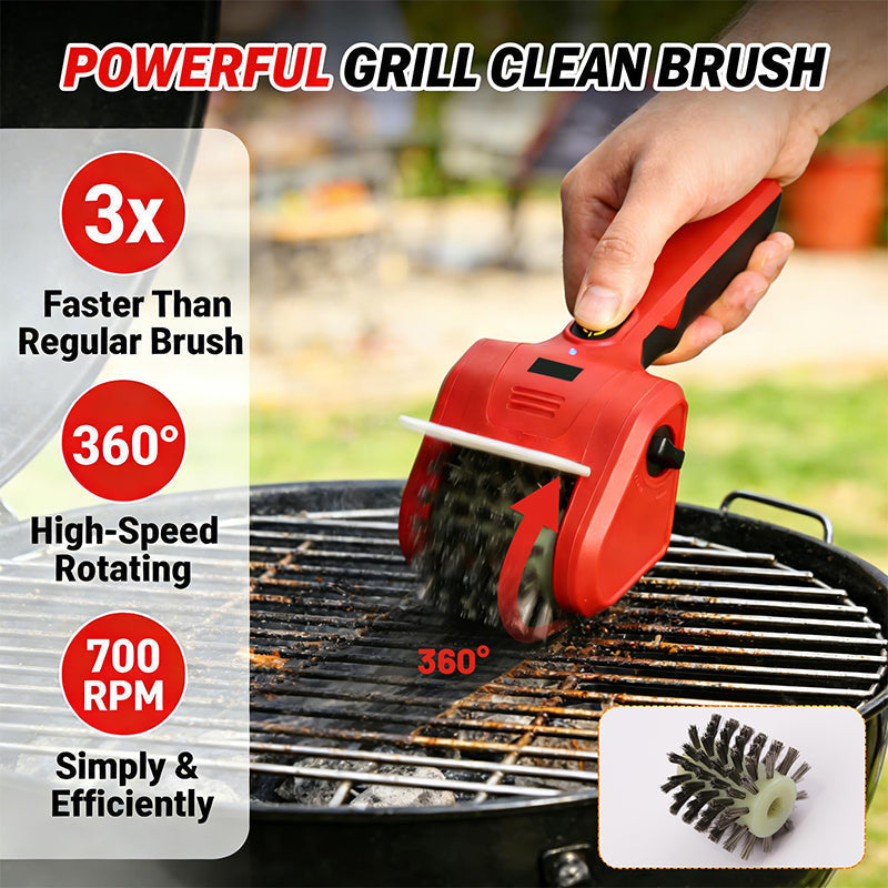 🧹 NU 50% KORTING! 🔥 Reiniger voor elektrische grills – roterende borstel met 700 tpm, snoerloos en verwisselbare opzetstukken 🥩