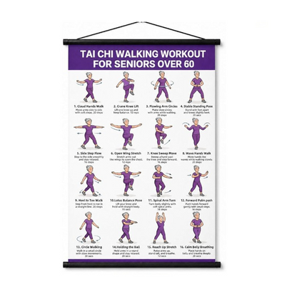 🧘 NU 50% KORTING! 📋 Tai Chi-trainingsposter voor senioren – Eenvoudig te volgen bewegingen, grote letters en illustraties – Rustige dagelijkse oefeningen voor evenwicht en flexibiliteit 💪