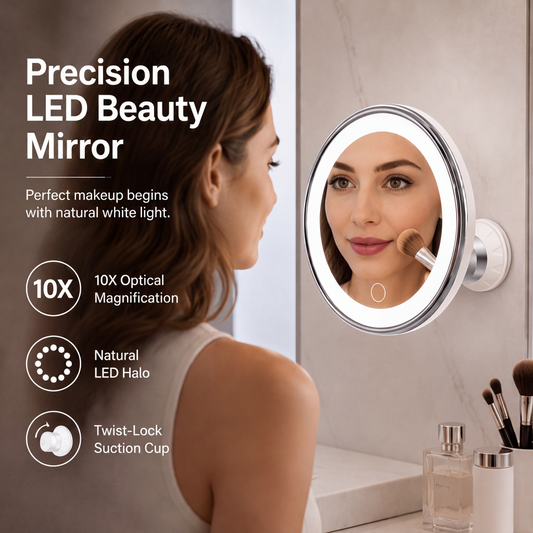 💄 Make-upspiegel met 10x vergroting – LED-ringlamp & 360° verstelbaar voor make-up en huidverzorging