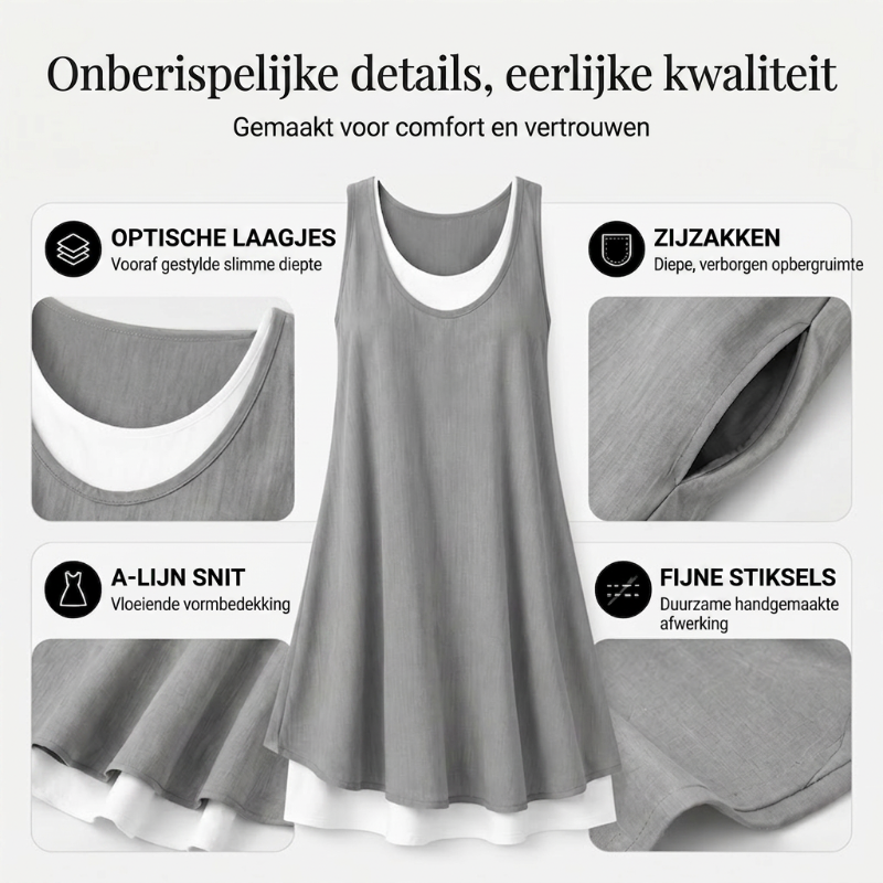 ⏰LAATSTE DAG VAN DE UITVERKOOP 50% KORTING💃Casual, loszittende, mouwloze tanktopjurk voor dames in tweedelige stijl