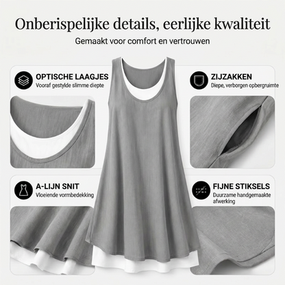 ⏰LAATSTE DAG VAN DE UITVERKOOP 50% KORTING💃Casual, loszittende, mouwloze tanktopjurk voor dames in tweedelige stijl